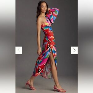 Farm Rio X Anthropologie One Shoulder Floral Midi Dress Size XS